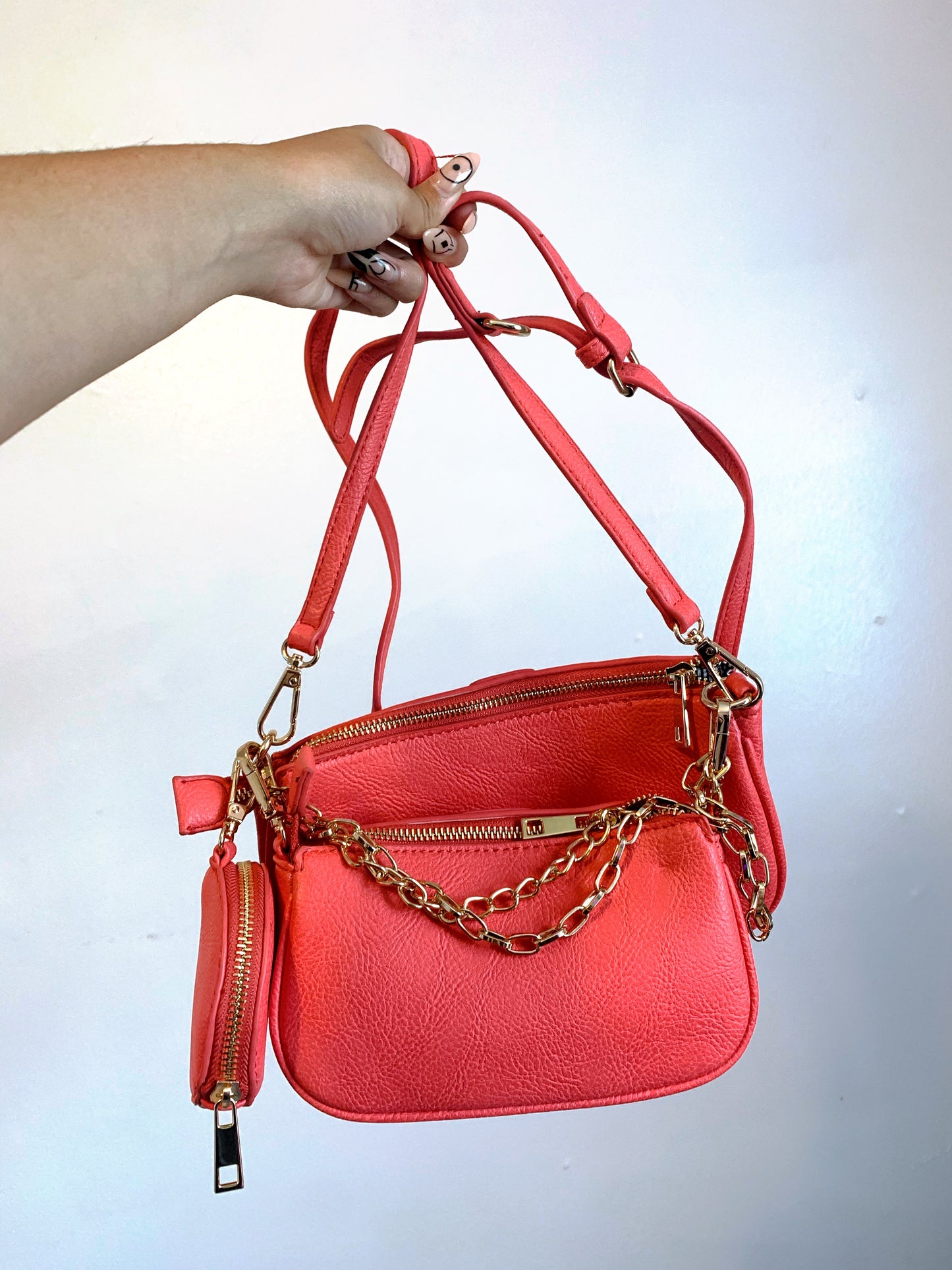 Karina triple pouch bag (Bright Pink)